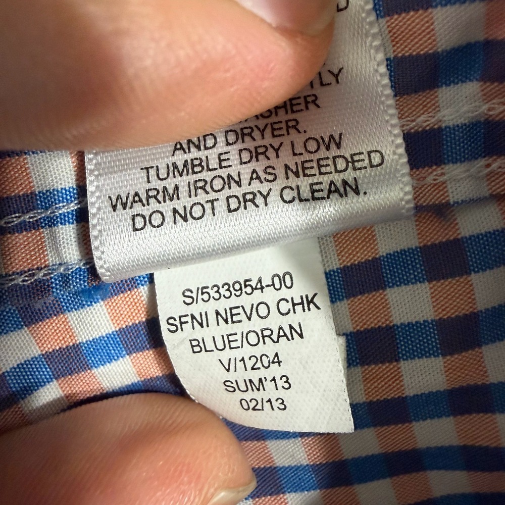 Banana Republic Non Iron Slim Fit Check Dress Shirt Mens Large Blue Orange - Picture 11 of 12